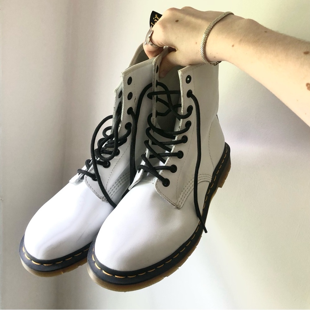Dr. Martens 1460 White Boots w/ Black Laces, Size 10
